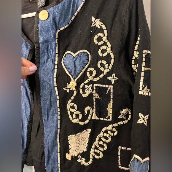 New Identity Black with Denim Patches Embroidery Jacket - Picture 5 of 8